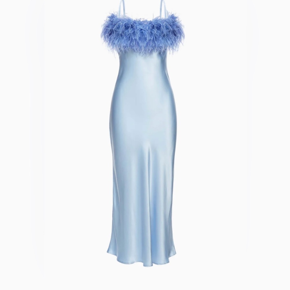 NWT SLEEPER Boheme Slip Dress with Feathers in Blue (Size XS)
